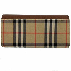 Burberry Continental Wallet Bifold Leather Check Long Brown